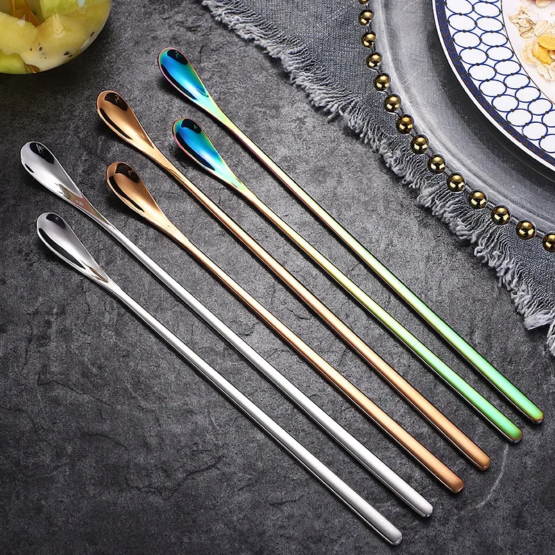 Ice Tea Spoon 304 Stainless Steel Long Handle Spoon Creative Honey Spoon Milk Tea Stirring Spoon