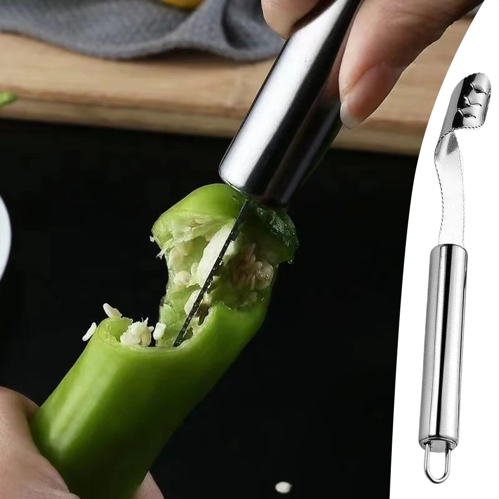 Stainless Steel Corer Chili Corer Bitter Gourd Seed Remover Core Digging Knife Green Pepper Cutter Seed Digging Tool 1/2/3pcs