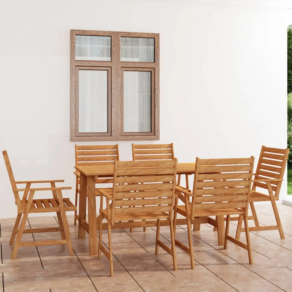 

7 Piece Patio Dining Set Solid Acacia Wood A Outdoor Table and Chair Sets Outdoor Furniture Sets