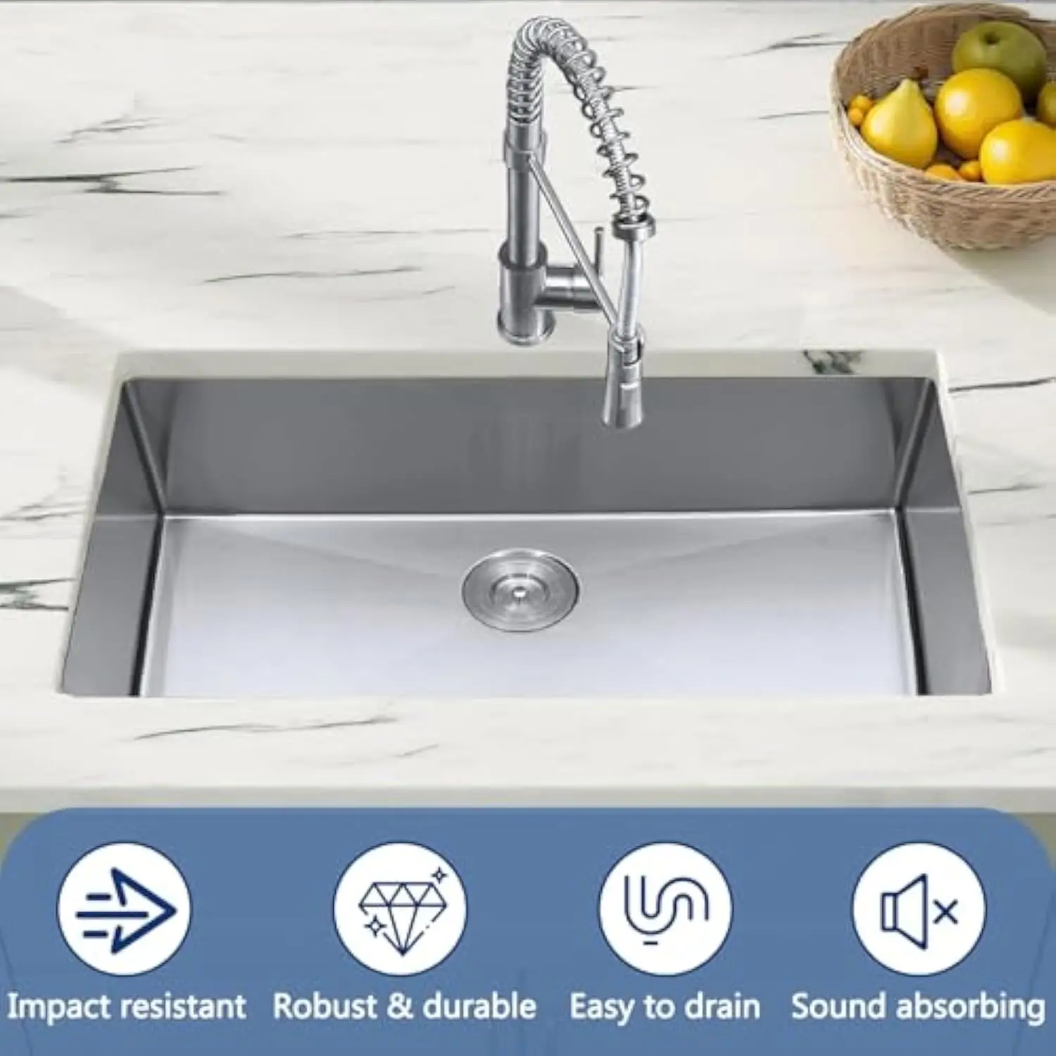 Кухонная раковина с нижним креплением 30x16 дюймов, кухонные раковины из нержавеющей стали с матовым никелевым покрытием, раковина ручной работы с глубоким креплением 9 дюймов 16 калибров с Drai