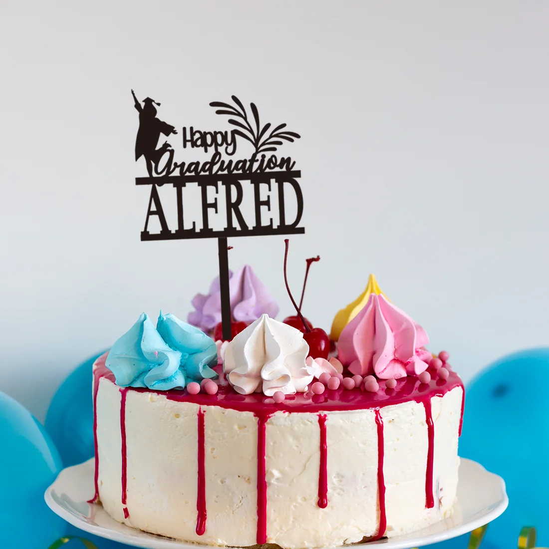 1PC Creative Graduation Blessings and Congratulations Customized Name Cake Sign Bar Topper Supplies For Anniversaries