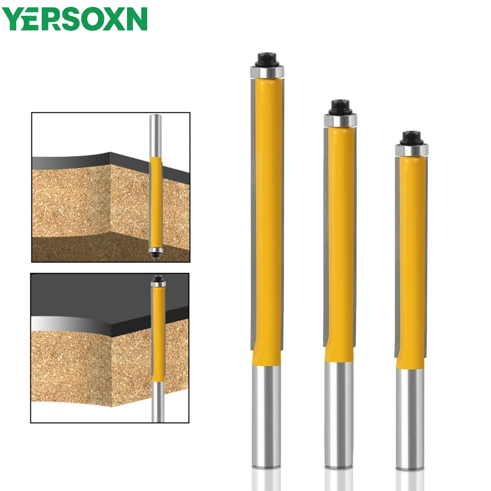 

1/3PCS 8MM Shank Wood Carving Long Blade Flush Bit Flush Trim Router Bit End Bearing Milling Cutter for Woodworking Cutting Tool