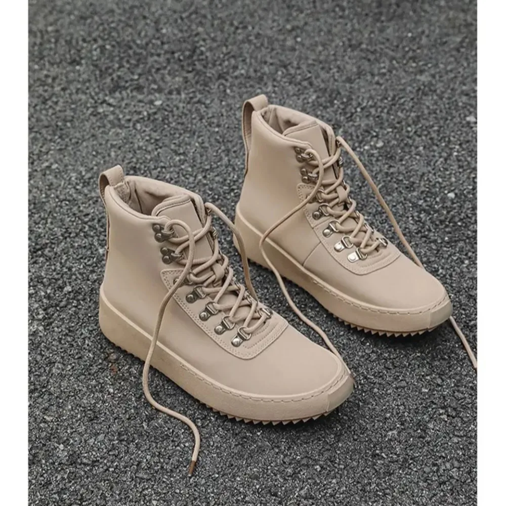 Nouveau printemps automne haute qualité hommes mi-mollet chaussures à lacets Style de rue hommes européens bout rond chaussures hautes chaussures d'entraînement