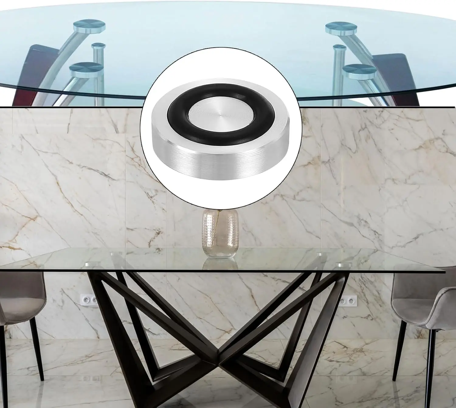4Pcs Solid Aluminum Circle Glass Top Adapter No Glue Anti-glide Rubber Ring Coffee Tea Bar White Black