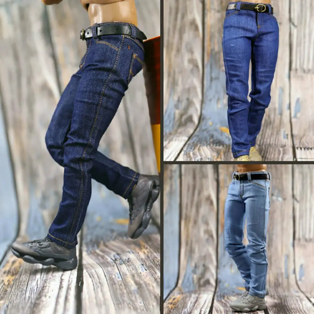 1/6 Scale Soldier Classic Slim Denim Pants Jeans & Belt Model For 12 Inch Male Action Figure Body Dolls Clothing Accessories