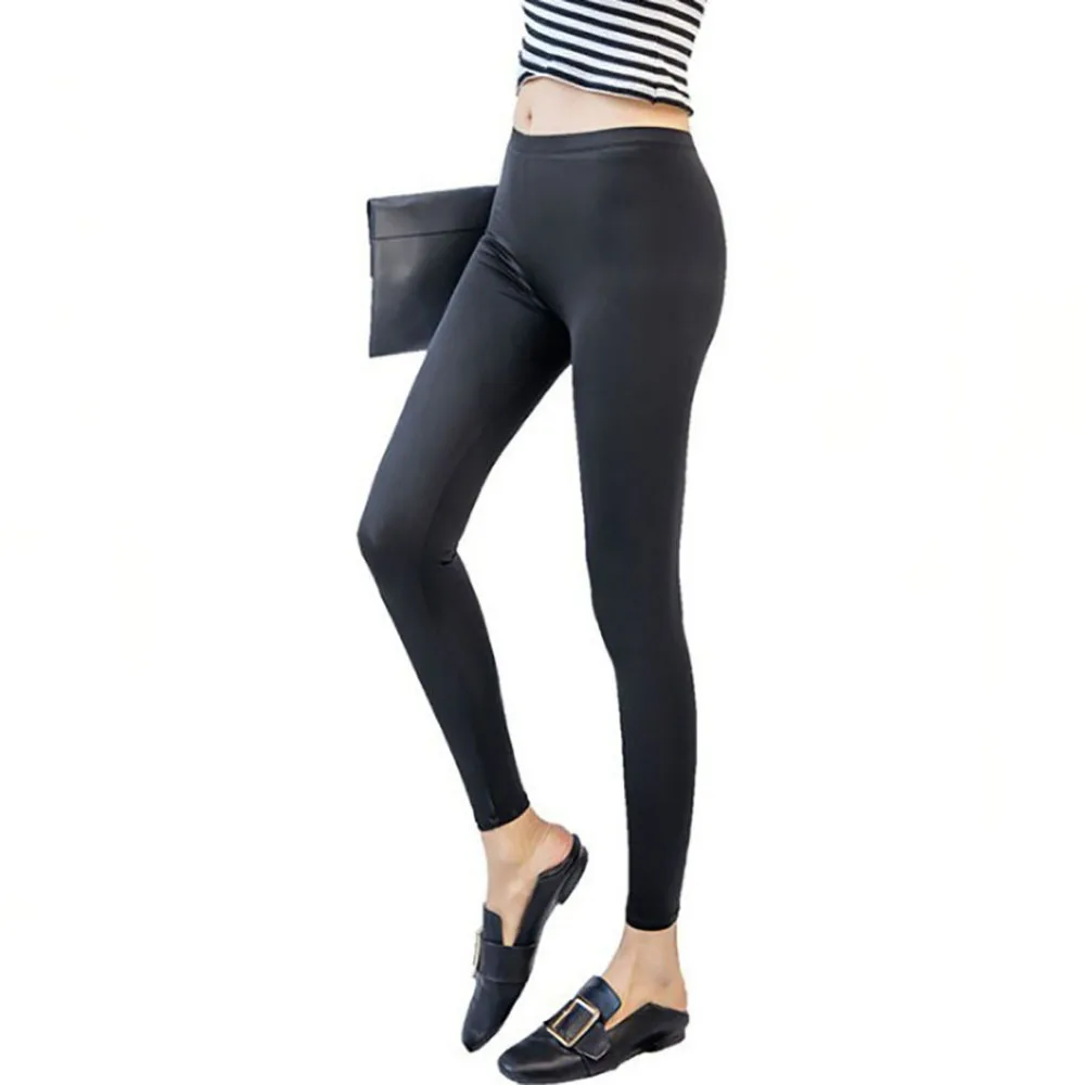 Summer High Waist Shiny Ice Silk Slim Fit Women's Thin High Elastic Breathable Stylish Black Pants Comfortable Casual Leggings
