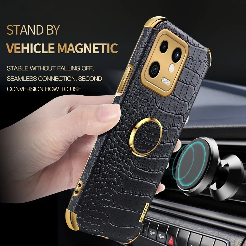 Crocodile Pattern Case For Xiaomi 13T Pro 13 Lite 12T 12 Cover Shockproof Ring Magnetic Holder Mi 11 11T 10T 10S Coque Fundas