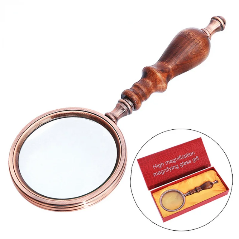 Lupa de Mão com Alça de Madeira Lupa Portátil Alça Retro T50 10x 75 mm Caixa de Presente