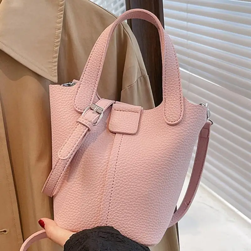 

Solid Color Crossbody Bag for Women PU Leather Bucket Bag Simple Shoulder Bag 20CA