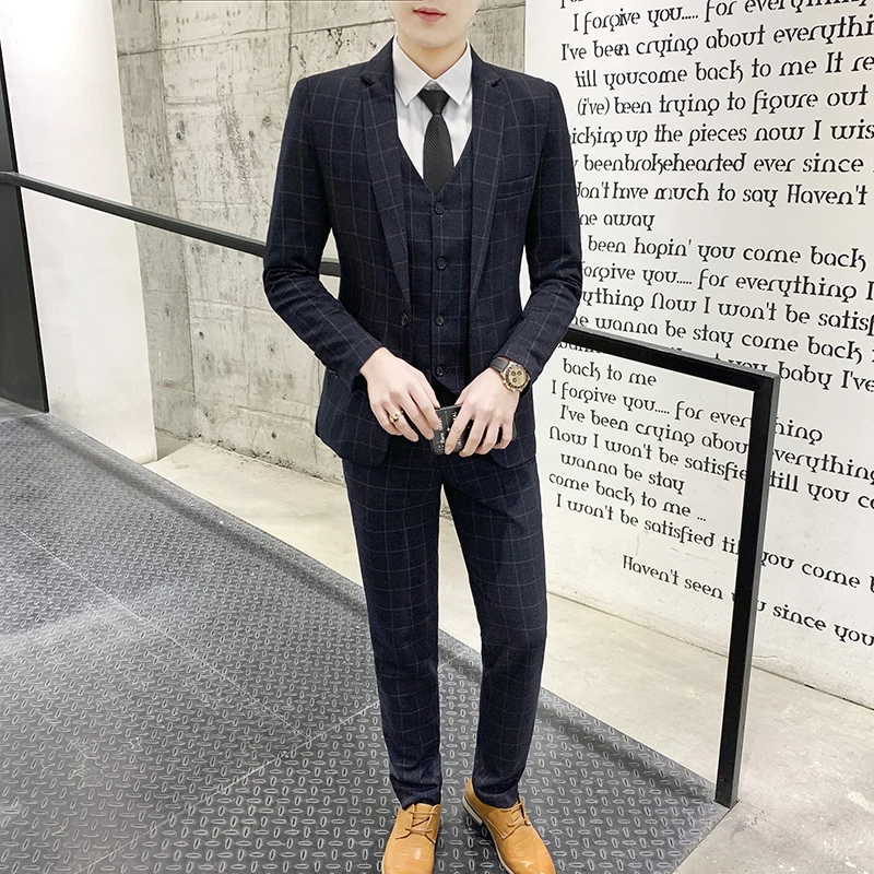 2024 new style (suit + vest + trousers) Fashion business formal Korean version slim men\'s suit trend gentleman three-piece set