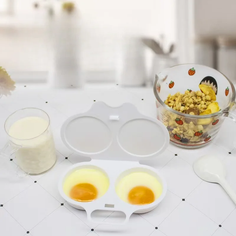 Microwave Double Egg Poacher Box, Heat Resistant Plastic Cooking Mold, Portable Easy Clean Kitchen Breakfast Tool