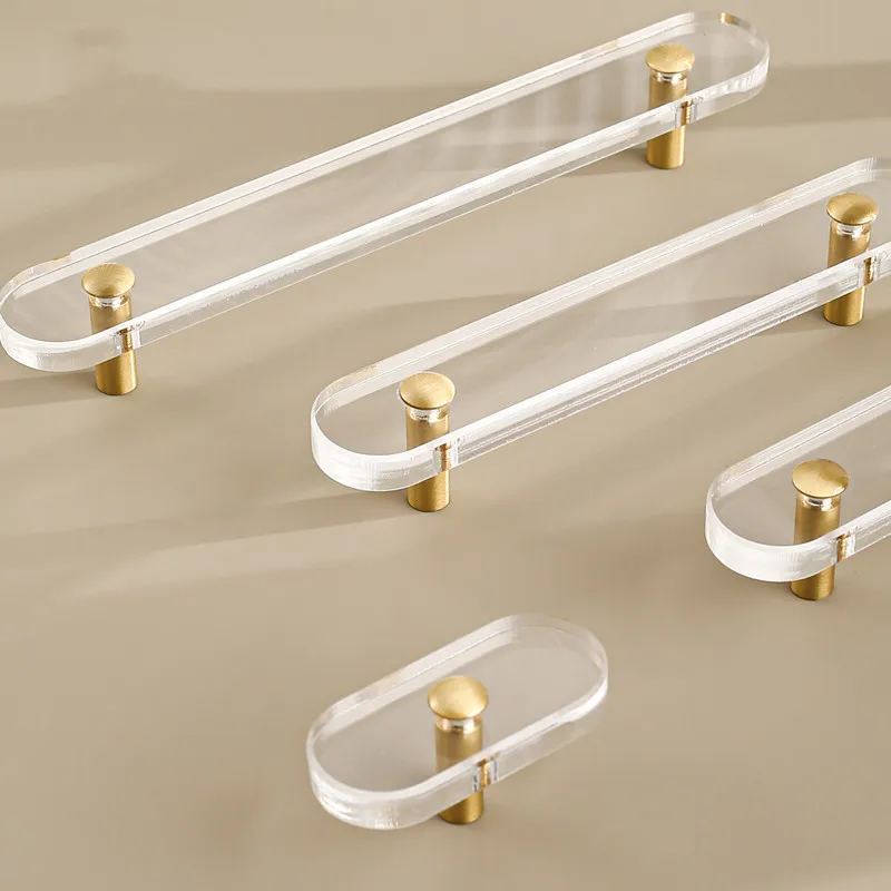 Simple Acrylic Flat Brass Handle Acrylic Cabinet Door Drawer Handle Light Luxury Brass Wardrobe Small Handle Household Hardware