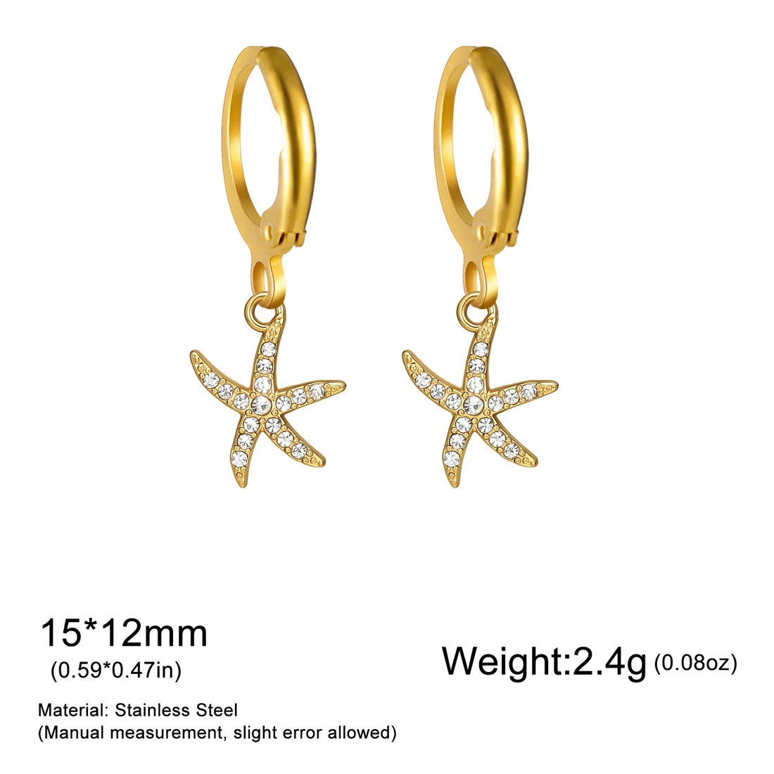 Eueavan Zirkon-Seestern-Muschel-Creolen aus Edelstahl, geometrische Ohrringe für den Sommerurlaub am Strand, für Damen, Party-Schmuck, Geschenk – Detail 11