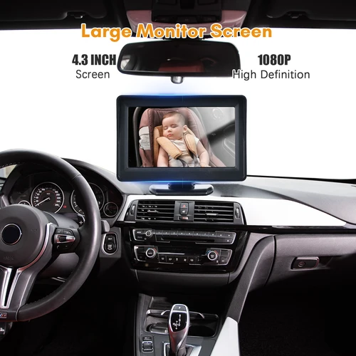 Imagen 2 del producto Cámara de monitor de coche de bebé 1080P para asiento trasero de bebé pantalla de espejo de asiento de coche de 4,3 pulgadas 150 °   Cámara de visión nocturna para coche con visión amplia