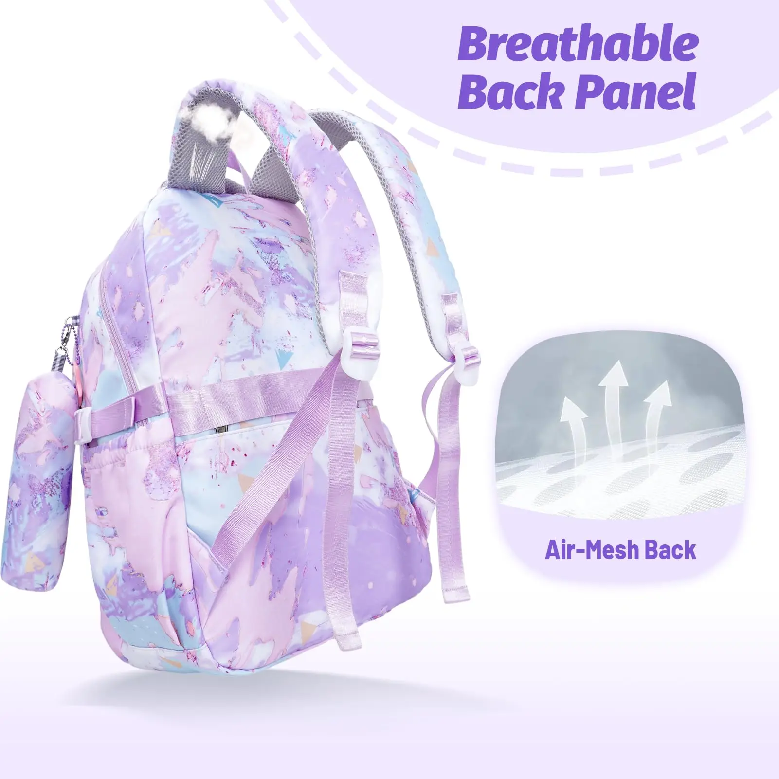 NEW School Backpack for Girls Teens Kids Elementary School 3 Pieces Lightweight Backpack with Lunch Bag and Pencil Case