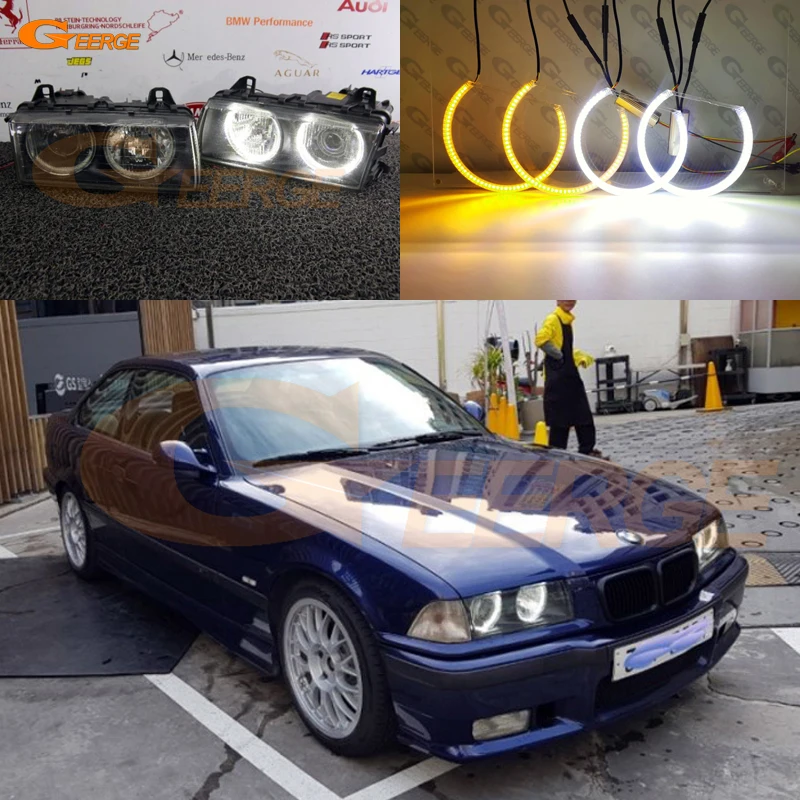 For BMW E36 318I 323I 325I 328I 1992-1998 Euro Headlight Ultra Bright Day Light Turn Signal SMD LED Angel Eyes Kit Halo Rings