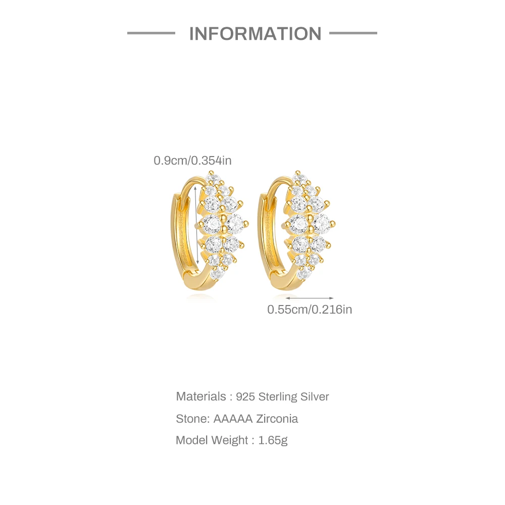 Aide 925 Sterling Silver Hypoallergenic Flower Cluster Zircon Wedding Huggie Earring Colors Crystal 18K Gold Plated Hoop Earring