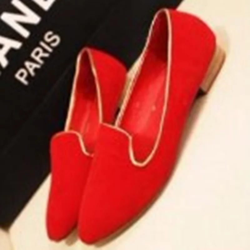 Lady Bordered Retro Flock Plain Big Sizes 48 Pointy Toe No Heels Women Single Shoes Western Fashion Summer Style Black Red Blue