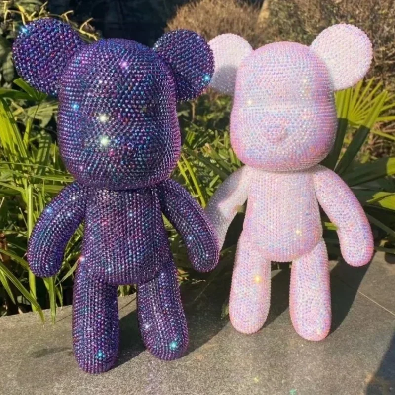 Figuras de osos de cristal DIY, estatua de vinilo con purpurina de diamante, figura de oso violento fluorescente, diamantes de imitación, juguete