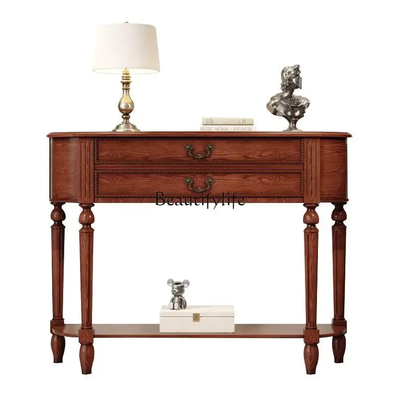 

3American Style Solid Wood Entryway Cabinet Semi-Circular Wall-Mounted Light Luxury Minimalist