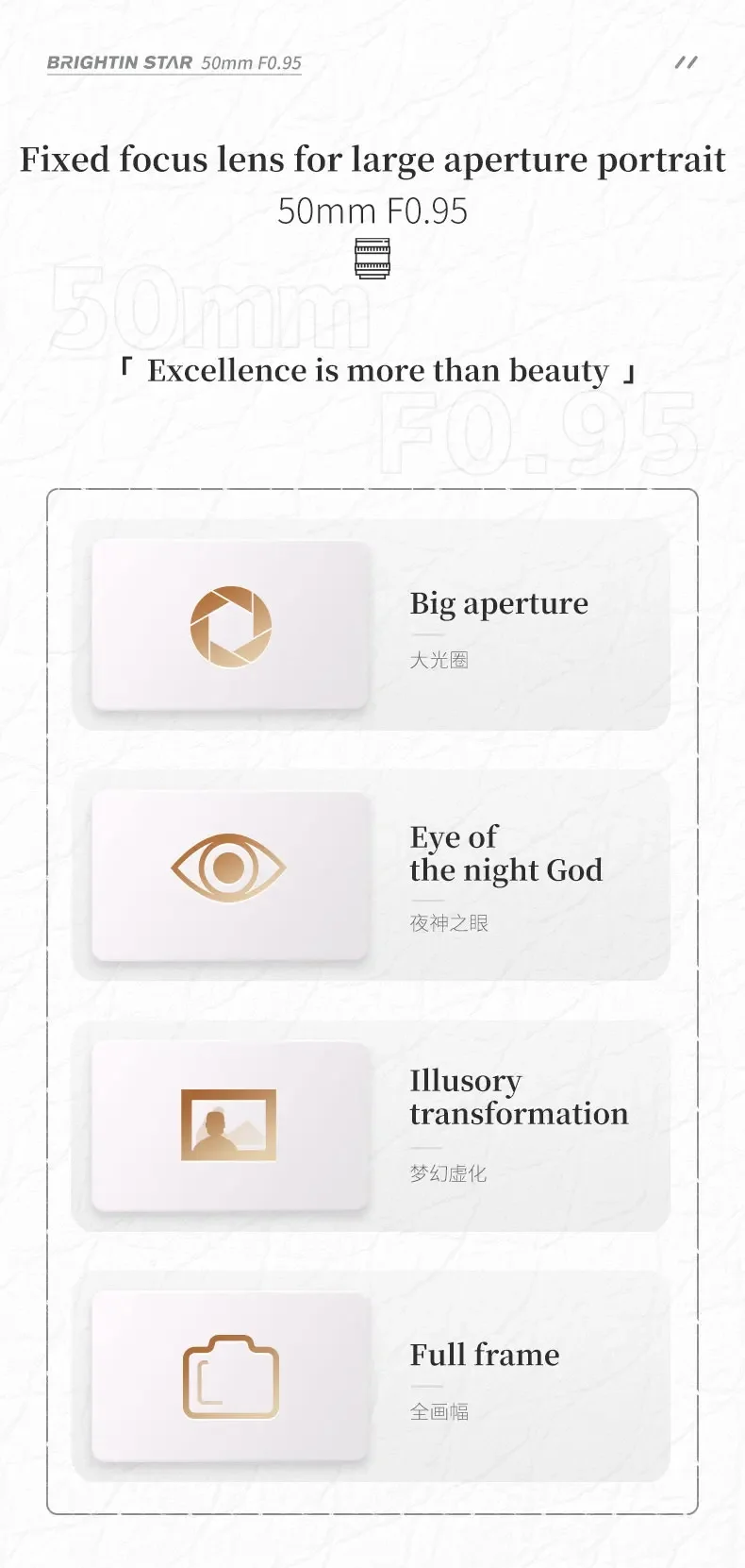 Brightin Star MF 50mmF0.95 Full-frame Large Aperture Mirrorless Camera Lens for Canon RF R8 R6 Sony E A7M4 Nikon Z Z8 Leica L