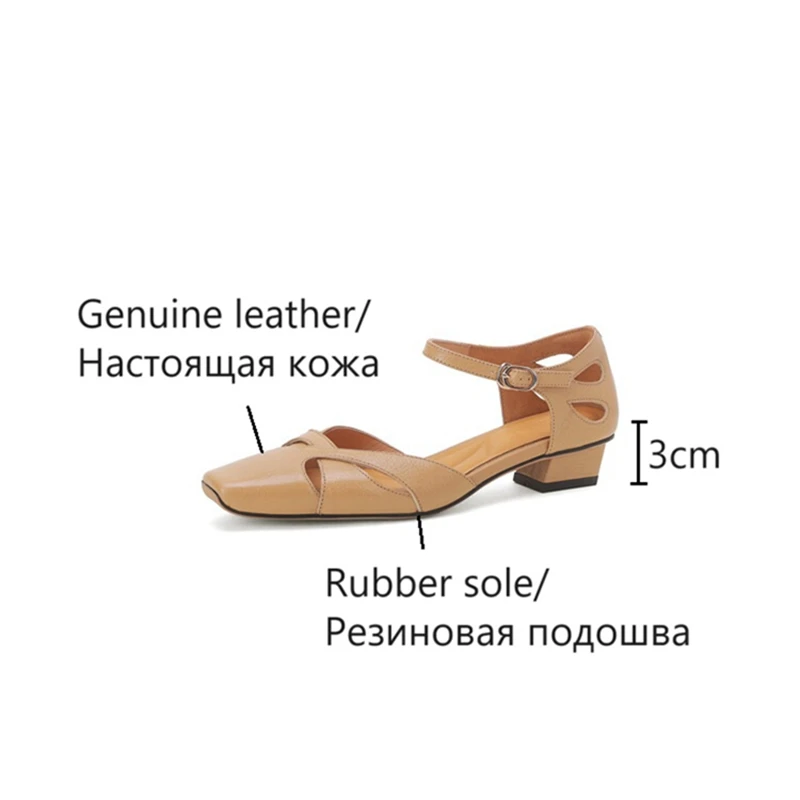 NEW Summer Women Sandals Genuine Leather Shoes for Women Cover Toe Cover Heel Shoes Square Toe Low Heel Concise Designer Sandals