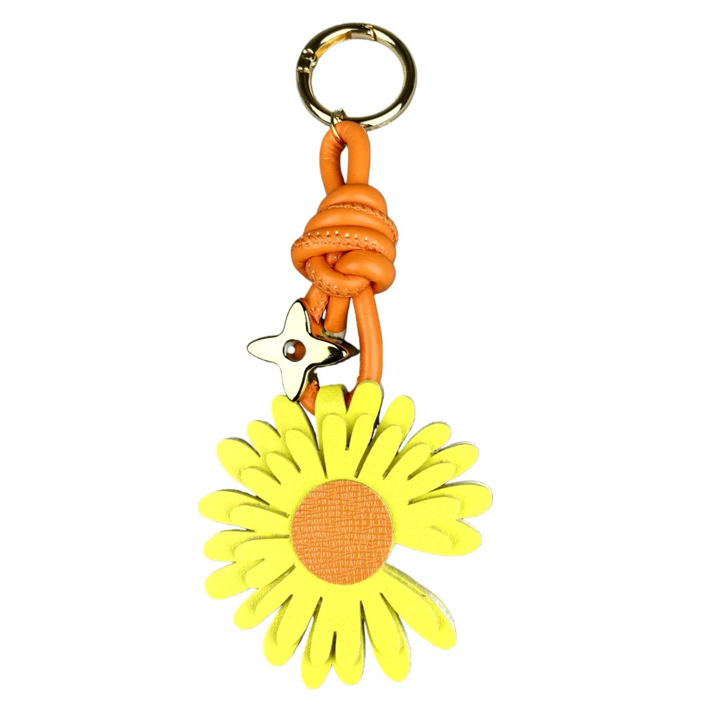 Klassischer Gänseblümchen-Schlüsselanhänger aus PU-Leder – zweifarbiger PU-Gänseblümchen-Charm mit vierblättrigem Kleeblatt-Perle/3,2 cm Metallring für Tasche, Geldbörse, Rucksack – Detail 11