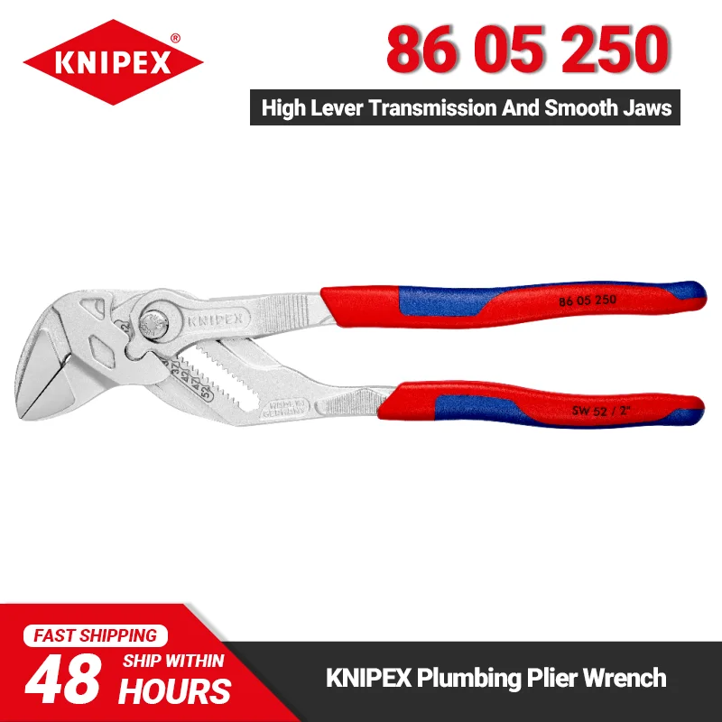 KNIPEX 86 05 250 Pliers Wrench 10-inch Chrome-plated Smooth Jaw Plier Tools for Gripping Holding Pressing and Bending Workpieces