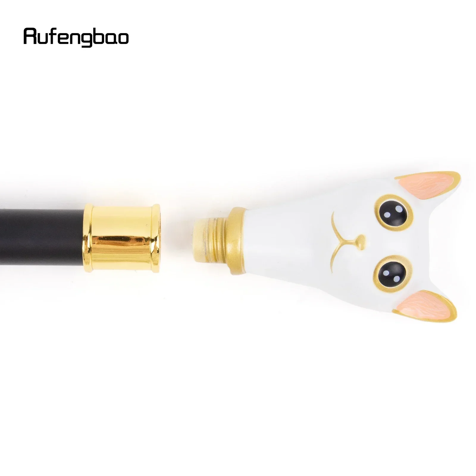 White Golden Cat Gentleman Kitten Walking Cane Fashion Walking Stick Gentleman CrosierSteampunk & Everyday Use 93cm