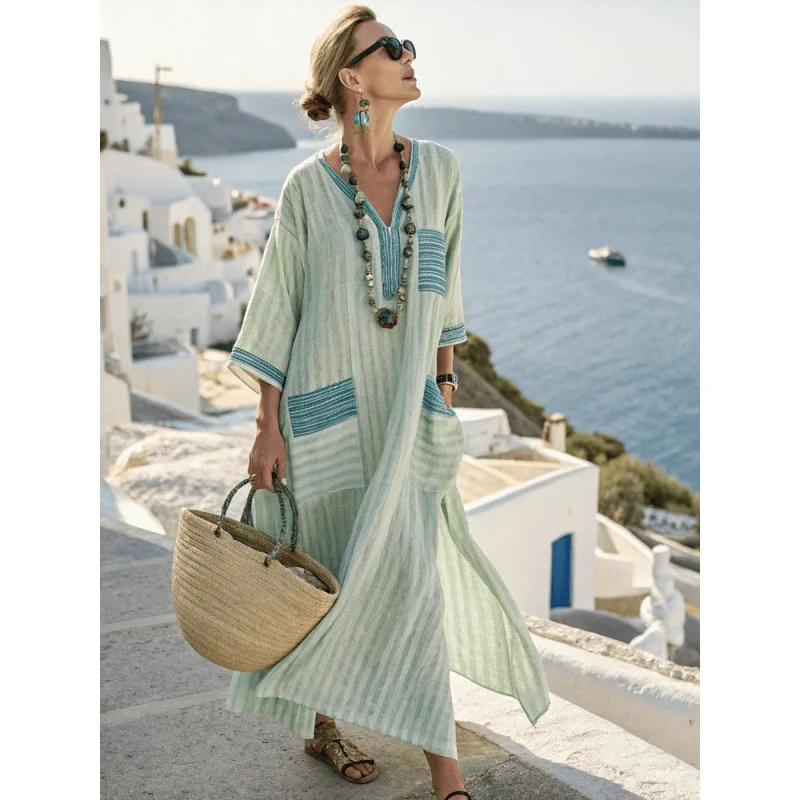 2025 Spring/Summer Elegant Large Print Long Style Pendant Dress