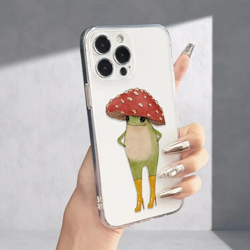 حافظة هاتف بنمط الضفدع مناسبة لهاتف آيفون 17 16 15 14 13 12 11 Pro/ Max/Plus حافظة ناعمة شفافة مضادة للسقوط #2