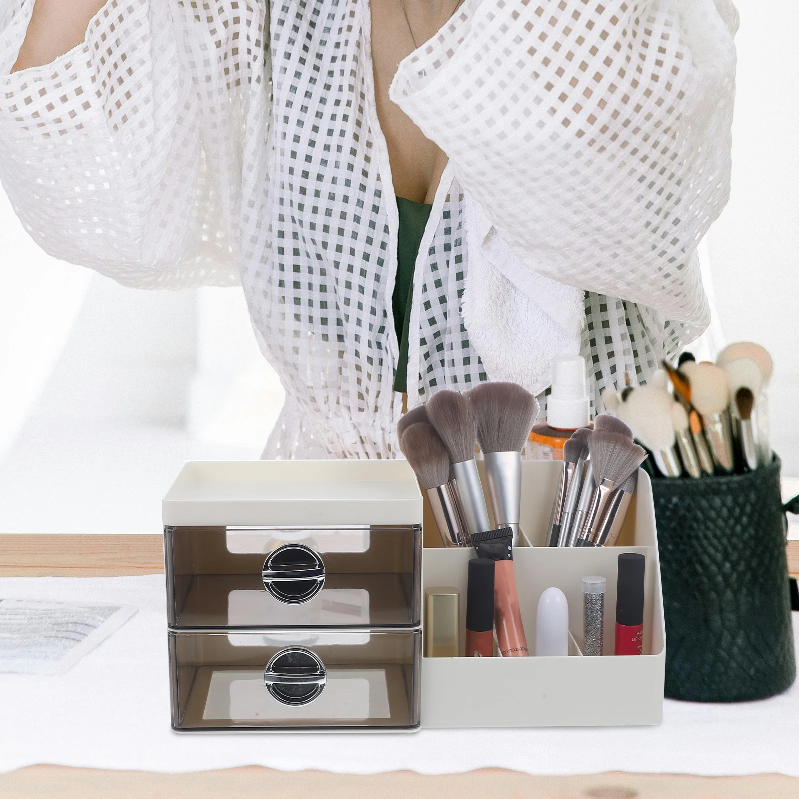 

Makeup Storage Box Drawer Design Clear Organizer for Vanity Desk Stationery Holder Efficient Storage Solution Gift for Loved