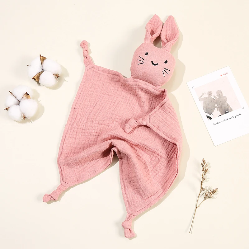 Baby Cartoon Rabbit Cotton Muslin Comforter 30*30CM Cute Newborn Baby Sleeping Dolls Blankets Infant Squale Burp Clothes Bibs