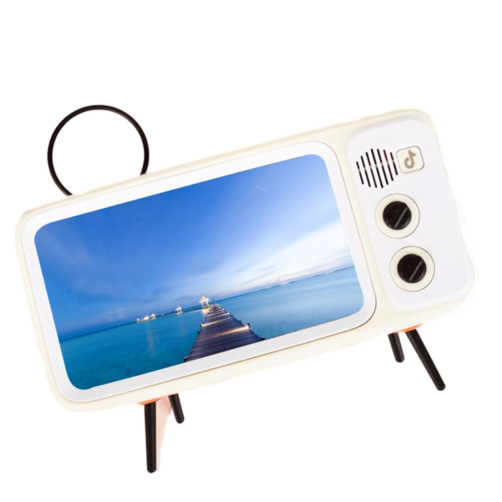 Retro TV Style Stand Holder Cell Phone Stand with -compatible Speaker for Taking Selfies Watching TV