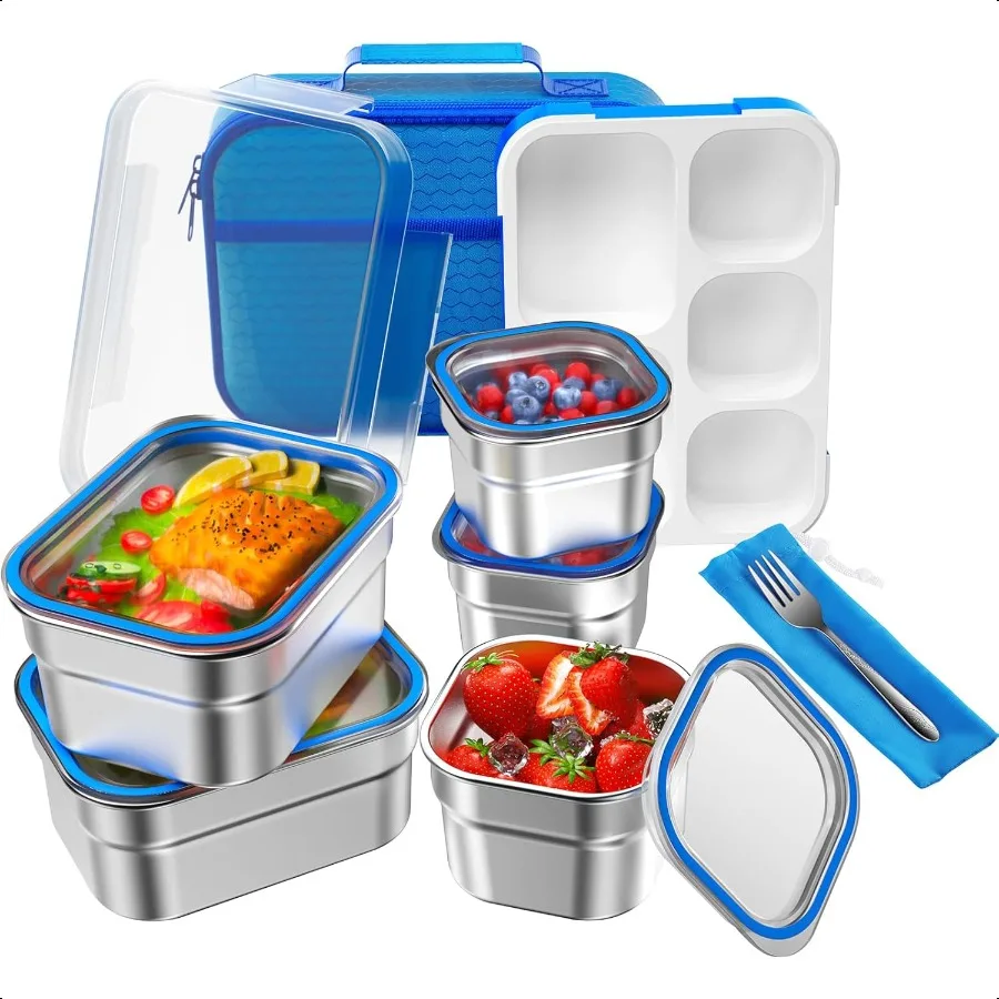 

Lunch Box Stainl Steel Bento for Adults Leakproof BPAFree with Lunch Bag Metal Lunch Containers Tray 5Compartment with Fork for