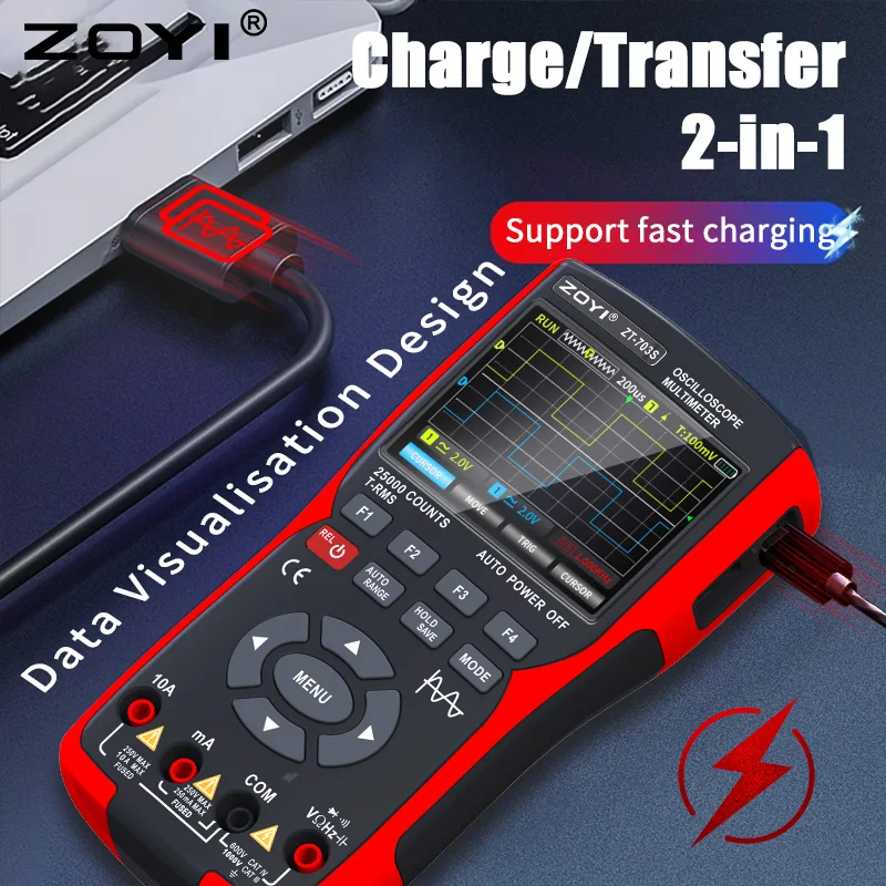 ZOYI ZT703S 3in1 Digitale Multimeter 50MHz Bandbreedte 280MS Rate PC Golfvorm Gegevensopslag Dubbele Oscilloscoop Signaalgenerator