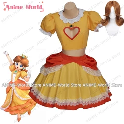 γCustom sizeγPrincess Cosplay Peach Daisy Costume Women's Orange Crop Top Skirts Ball Gown Role Play Dress Halloween Party Wig