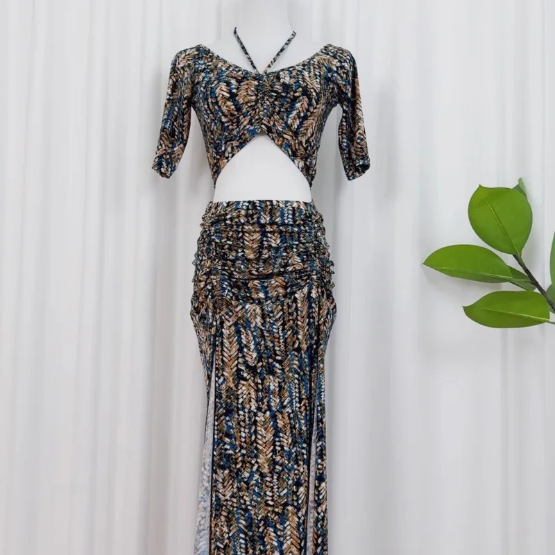 

Комплект тренировочной одежды по индивидуальному заказу, женская одежда для восточных танцев, сексуальные костюмы для танца живота с двойным разрезом на шнурке, групповые костюмы