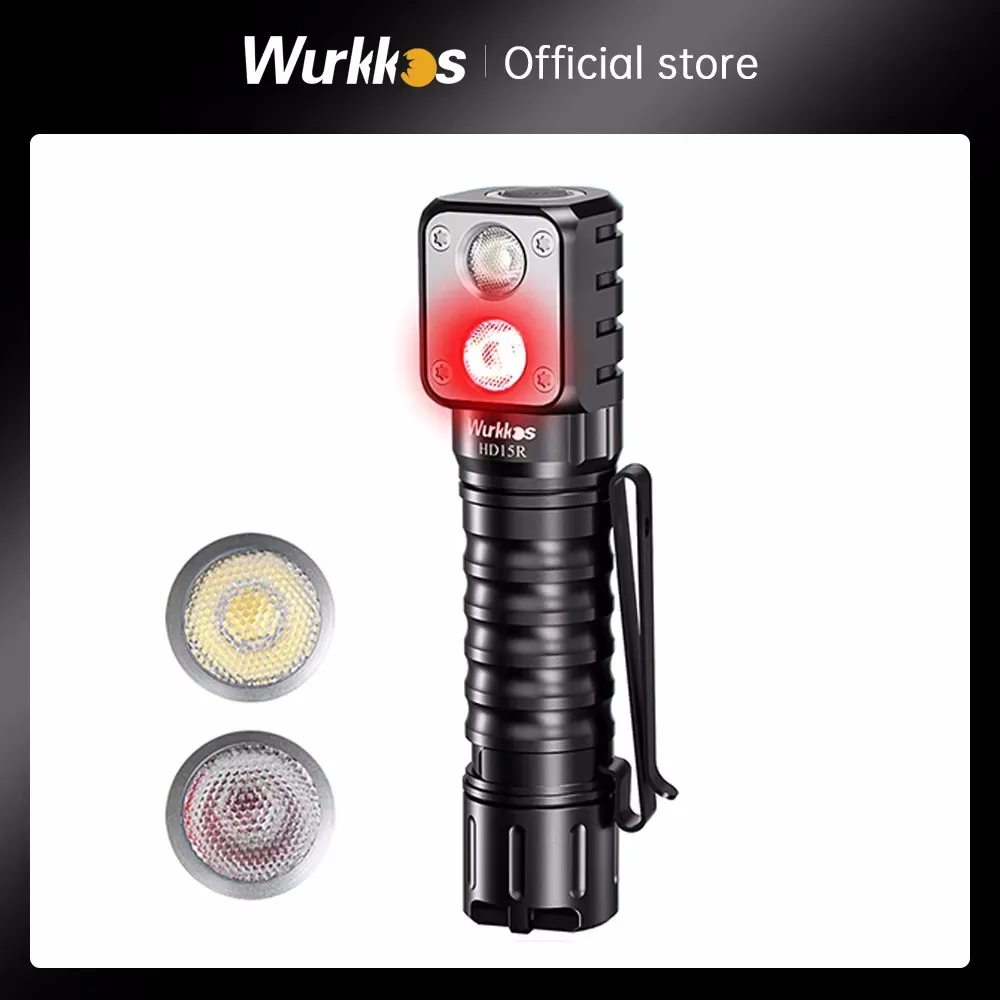 Wurkkos HD15R 18650 Dual LED Headlamp with Red FloodlightRechargeable Flashlight 2000lm with Magnetic Tail Camping Lights