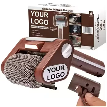 

2025 New Power Rechargeable Food Grade Stainless Steel Spinning Electric Grill Brush Bristle Free BBQ Cleaning Brush Cleaner