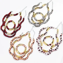 New Trend Acrylic Leopard Printing Chunky Bamboo Bracelets for Women Resin Elastic Tube Beads Necklace 2024 Fashion Jewelry