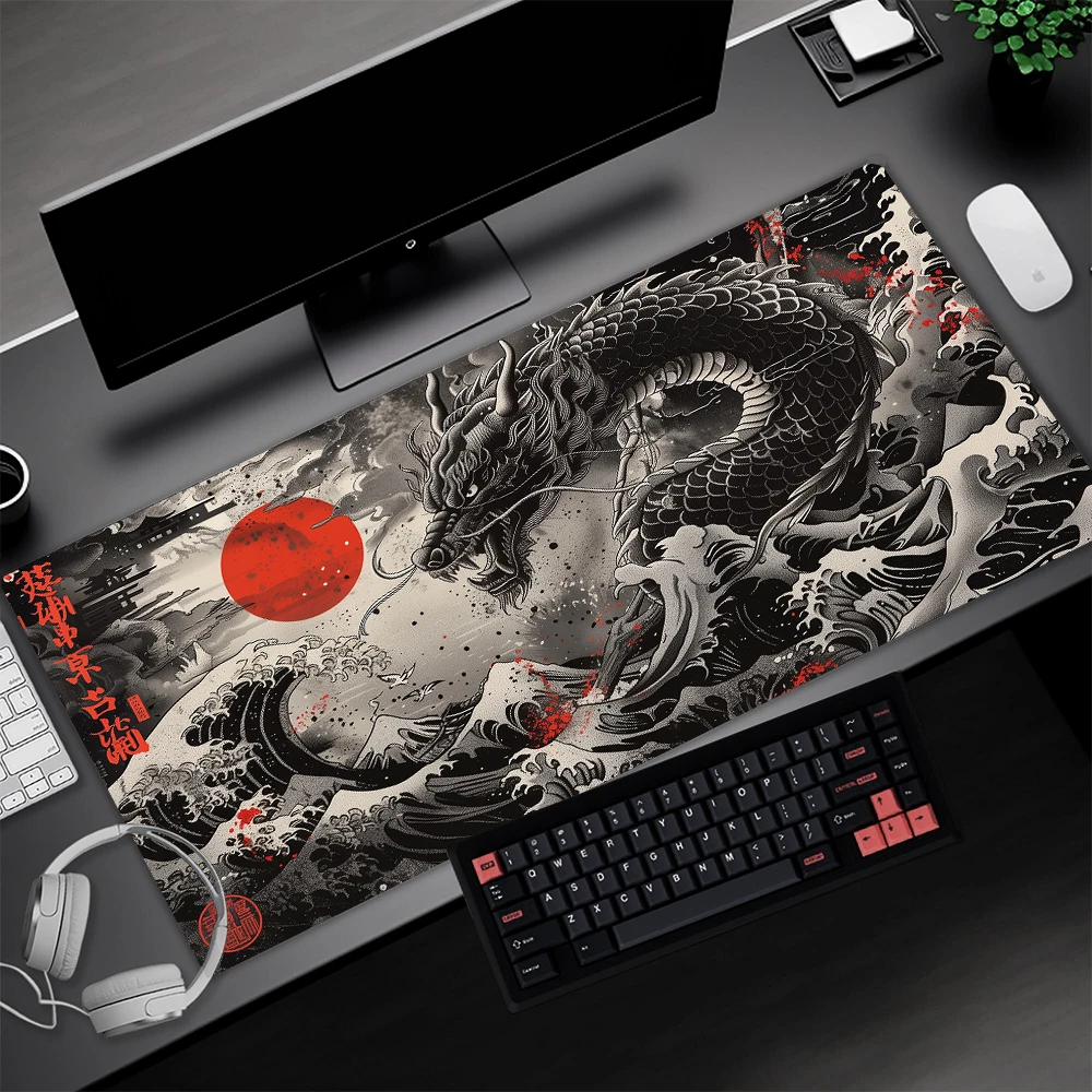 Mousepad Dragon Black and White Gamer Mouse Pad 1200x600 Xxl Gaming Desktop Accessories Japan Office Carpet 1000x500mm Keyboard