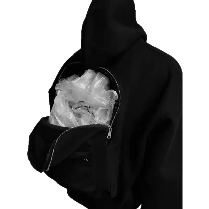 Men's Stylish Sports Hooded Jacket White & Gray 3D Backpack Cardigan Heavyweight Short Wide Sweatshirt