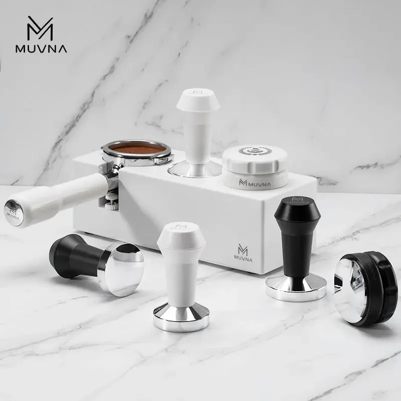 

MUVNA Espresso Distributor and Tamper, Stainless Steel Bottom for 51/53/58MM Professional Home Barista Coffee Tools, White/Black