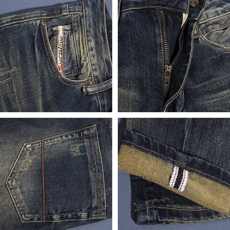 New Designer Fashionable Men's Jeans High Quality Vintage Wash Blue Elastic Slim Fit Split Jeans Men's Vintage Denim Pants Hombr