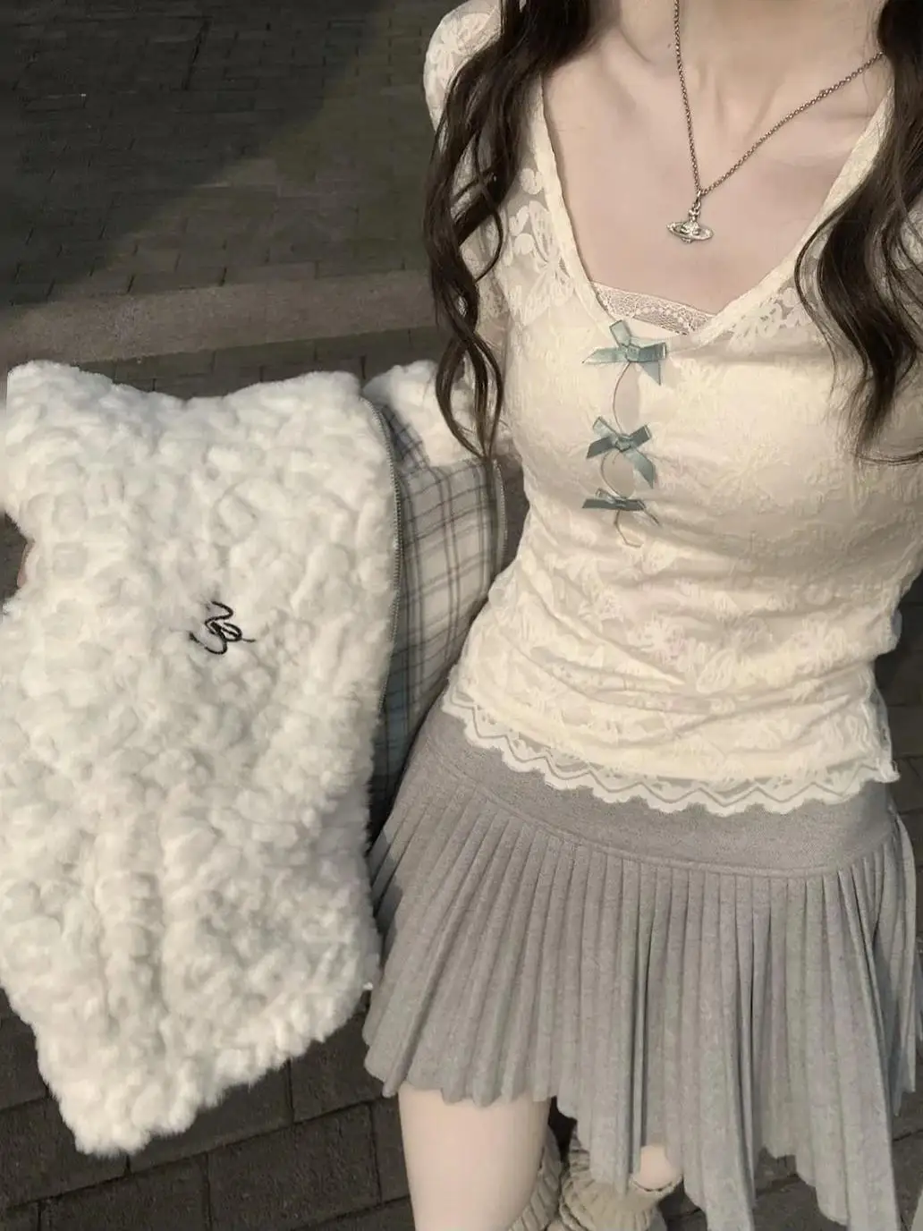 

Декоративная кружевная длинная футболка Све, женская осенне-зимняя облегающая футболка с узлом, креативный узор