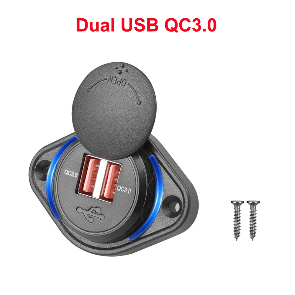 Quick Charge QC 3.0 Dual USB Charger with Sliding Cap Waterproof 12V/24V Fast Charge USB Charger for Car Boat Bus RV Home