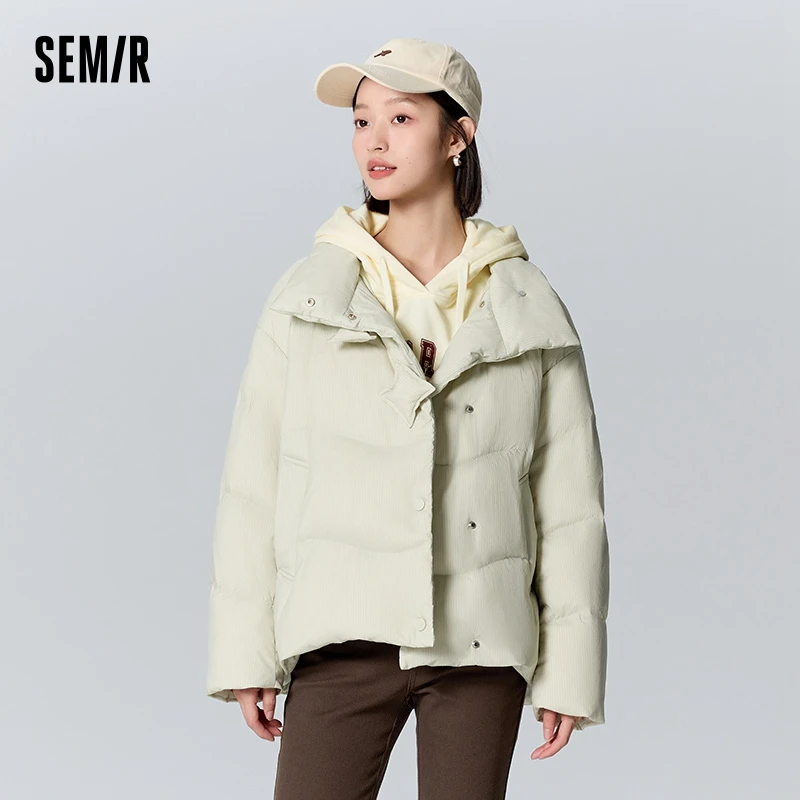 Semir Down Jacket Women Design Striped Texture Oversize Winter 2023 New Gentle Stand-Up Collar Jacket