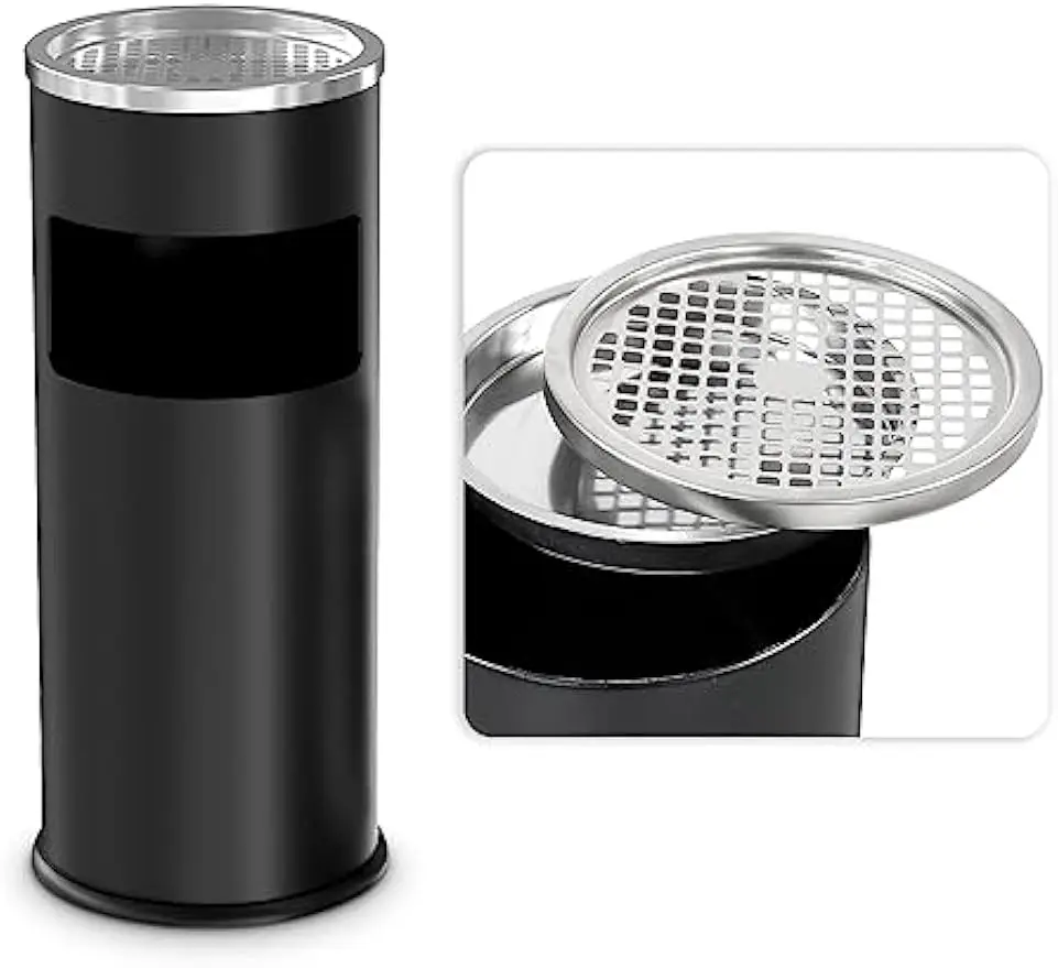 

Stainless Steel Trash Can with Lid for Indoor Outdoor Use, 9.8x24 Inch Black Garbage Bin
