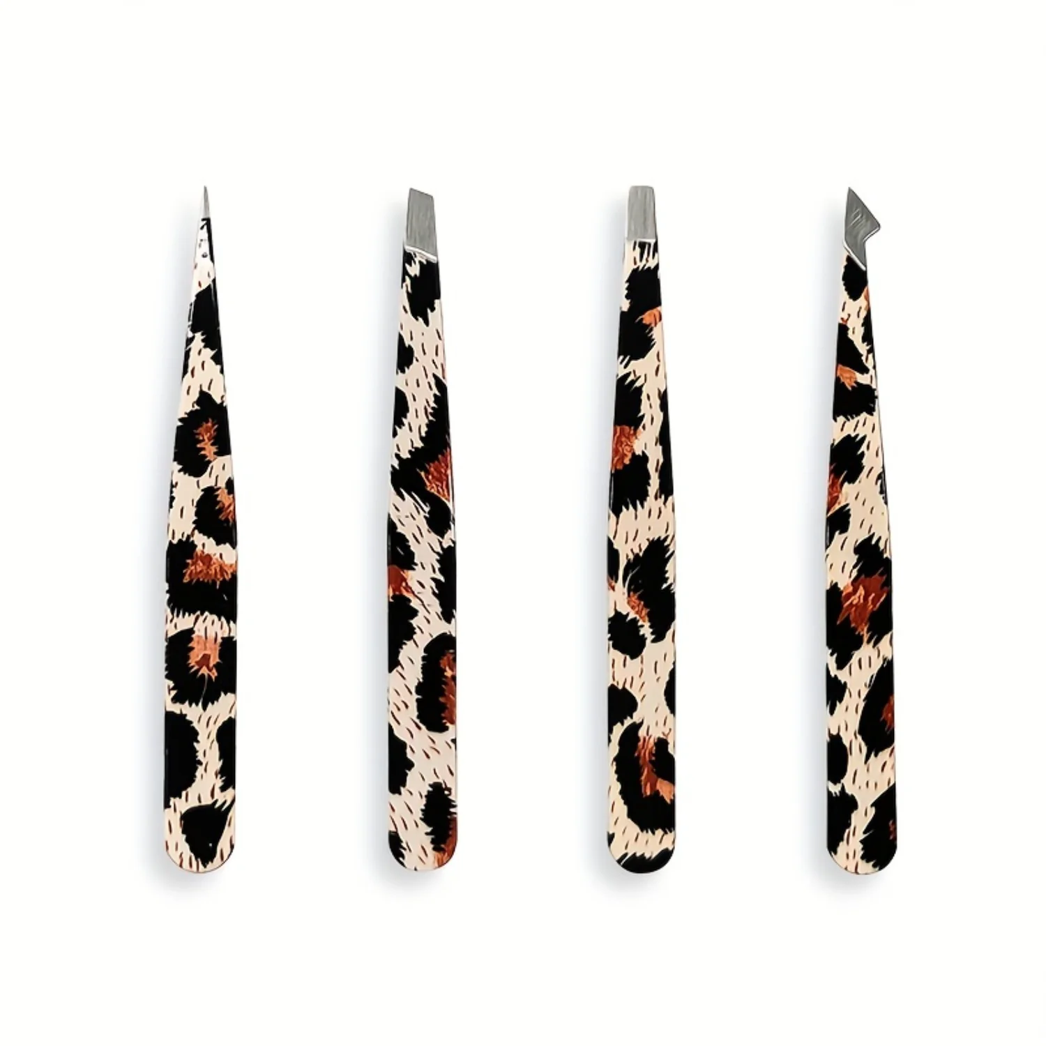 

4pcs. Beauty Facial Retouching Leopard Print Tweezers, All-metal , High-precision Clamp, Can Be Used To Retouch Eyebrows, Eyelas